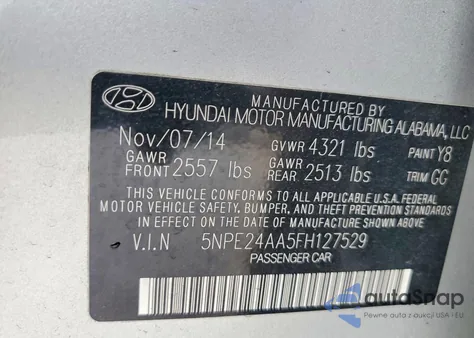 2015 Hyundai Sonata Eco из США, поврежденный, VIN 5NPE24AA5FH127529